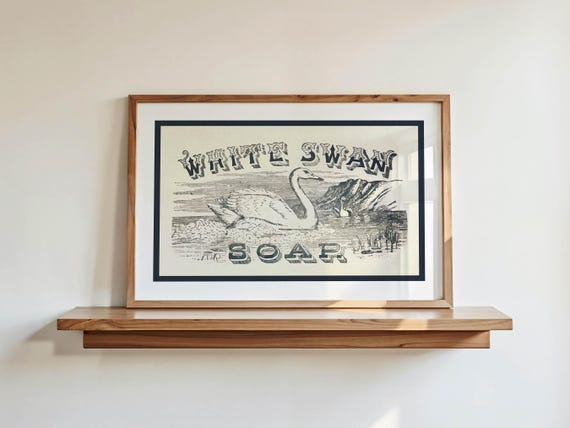 Retro Soap Label Print: Swan Poster, Vintage Style Bathroom Art