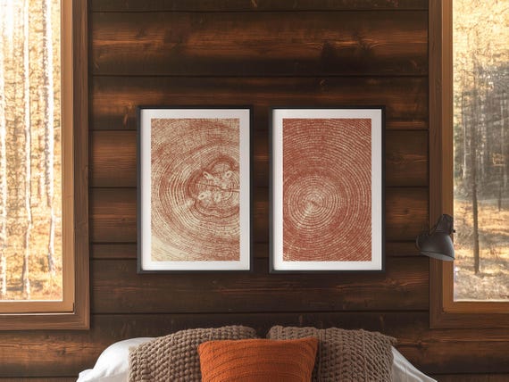 Retro Tree Ring Prints Set, Outdoorsy Lake House Wall Art