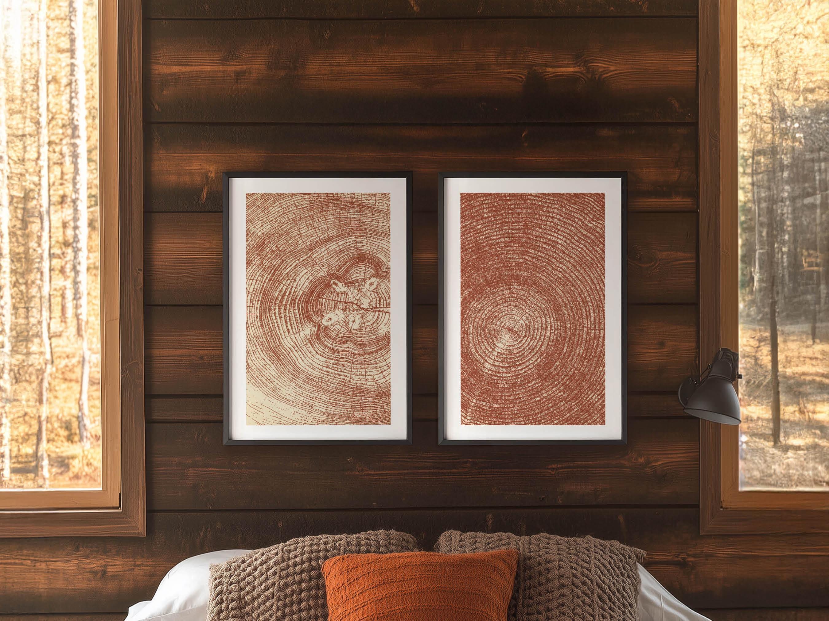 Tree Ring Prints Retro Outdoors Art Tree Posters Set of 2 Outdoorsy Wall Prints Lake House Decor Nature Wall Art Gift for Lake House