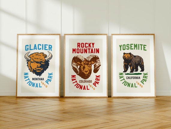 Retro National Park Art Prints, Travel Poster Set of 3