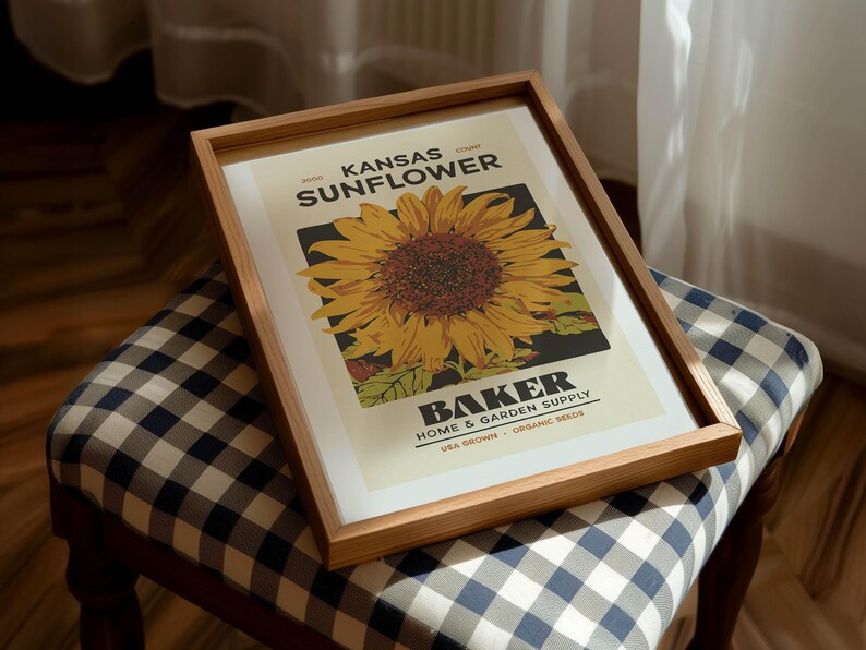 Farmhouse Sunflower Print Retro Kansas Sunflower Poster Kitchen Decor image 4
