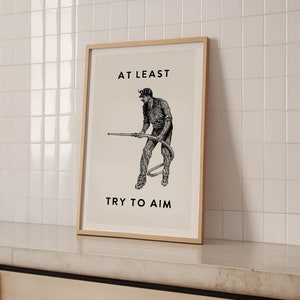 Funny Bathroom Poster: Retro Toilet Humor, Try to Aim Print - Etsy