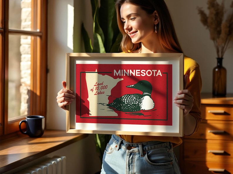 Minnesota Loon Print: Retro North Star State Poster Outdoors Wall Art image 2