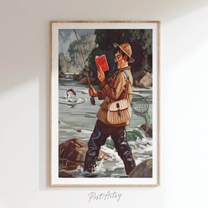 Poster vintage di pesca a mosca Stampa retrò di pesca Poster da viaggio Arte Decorazione da parete vintage all'aria aperta Regalo per lui
