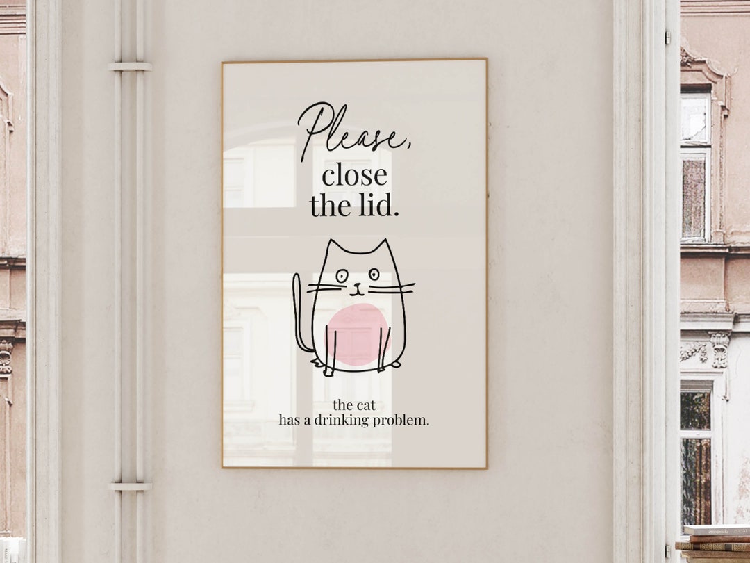 Funny Cat Bathroom Art Print Bathroom Wall Decor Pink Bathroom Cat