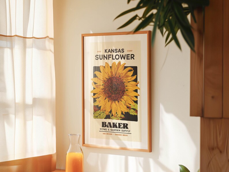 Farmhouse Sunflower Print Retro Kansas Sunflower Poster Kitchen Decor image 5