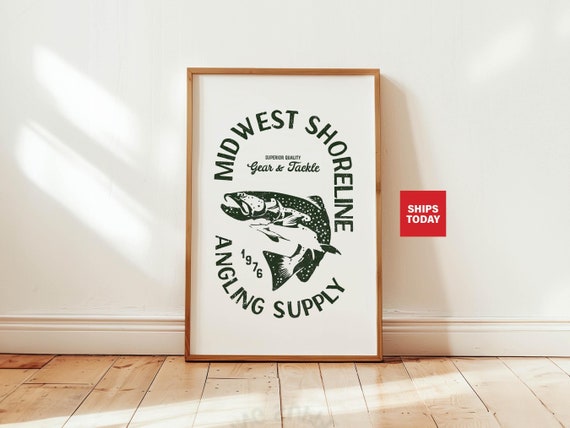 Midwest Fishing Print Gift for Him Fishing Art Retro Fishing Wall Art Midwest Poster Angler Artwork Outdoorsy Cabin Decor for Lake House