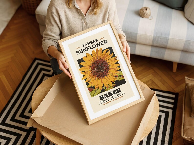 Farmhouse Sunflower Print Retro Kansas Sunflower Poster Kitchen Decor image 2