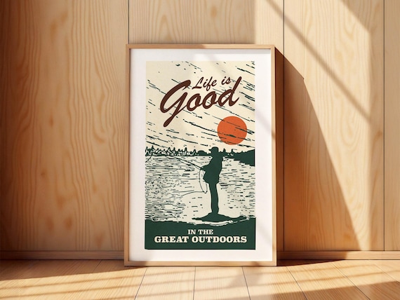 Retro Outdoors Art Print Life is Good Poster Outdoorsy Gift for