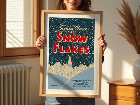 Retro Snowflakes Christmas Print, Vintage Holiday Kitchen Art