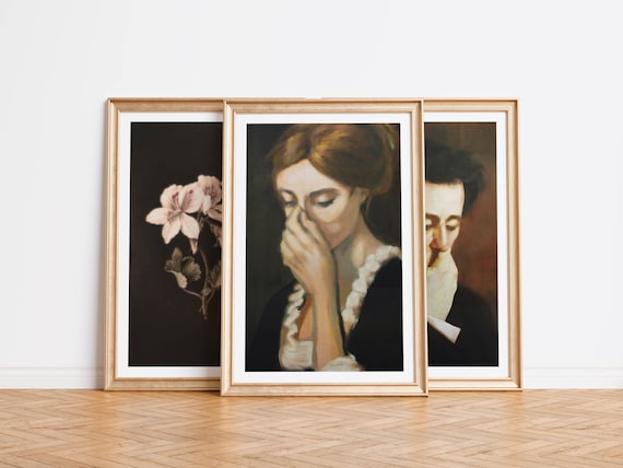 Funny Bathroom Wall Art His Hers + Flower Bathroom Bundle Set of 3 Classical Painting Vintage Style Poster Prints Toilet Humor Amusing Gift