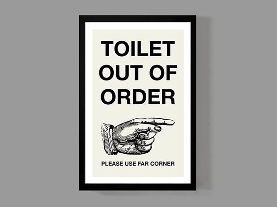 funny bathroom sign toilet out of order bathroom poster print retro home art home funny art wall art funny housewarming gift