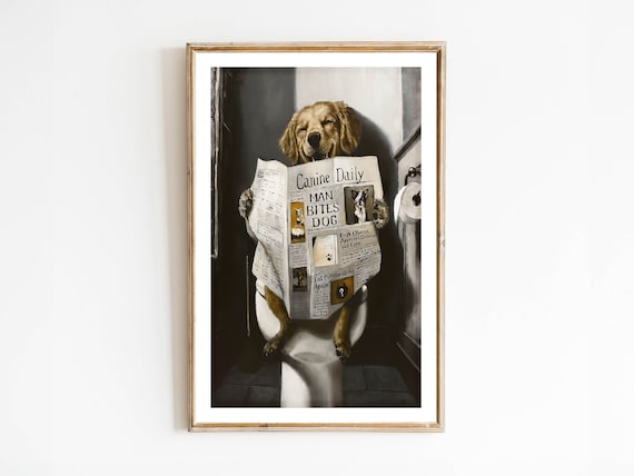 Funny Dog Bathroom Art Print, Toilet Humor, Pet Lover Gift (Digital Download)