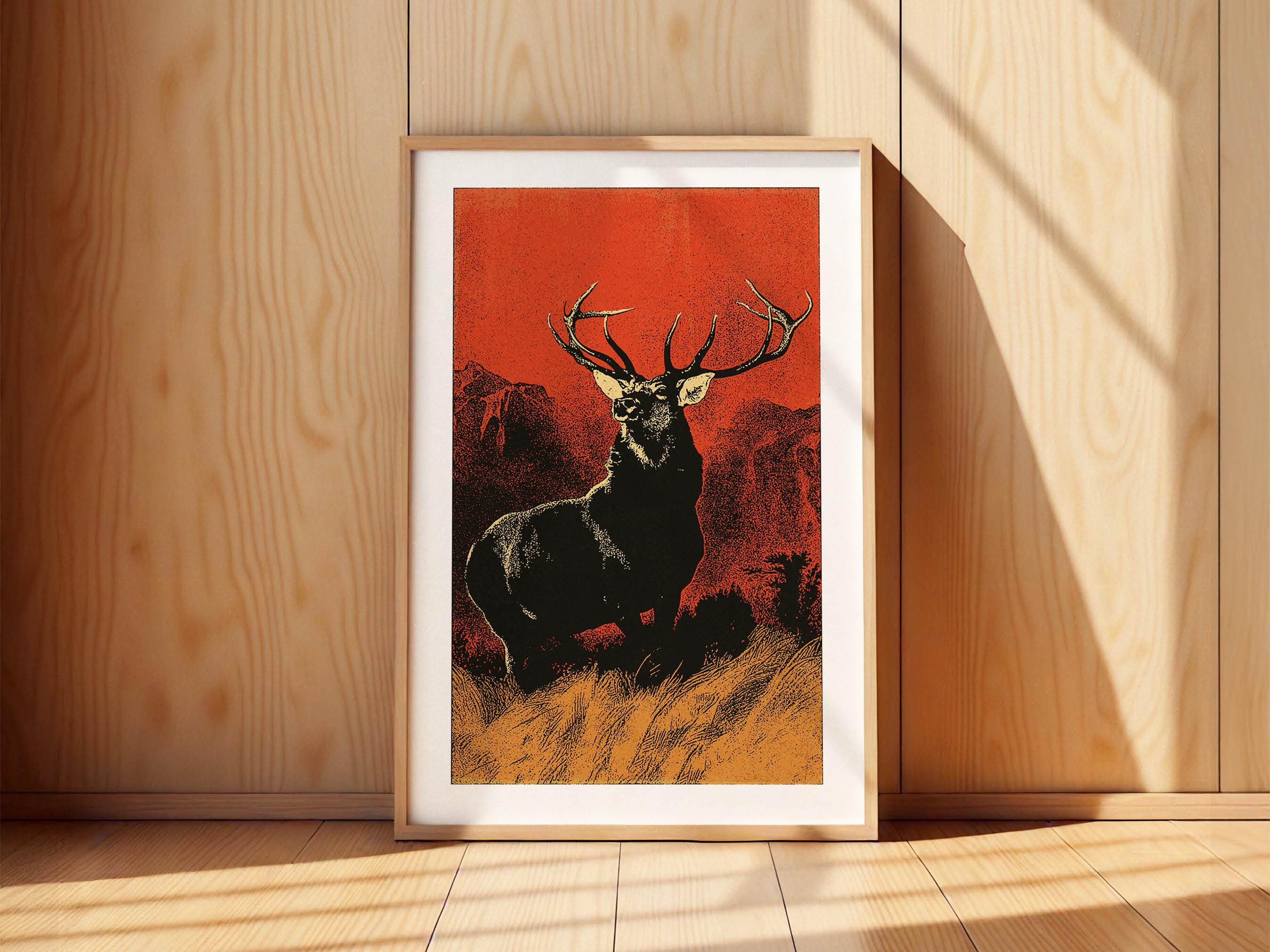 カラフルな鹿のプリント レトロアウトドアアート 狩猟ギフト お父さん