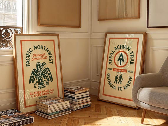 Retro Hiking Art Prints Set | Outdoorsy Kids Room Decor
