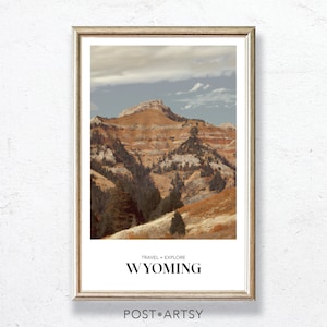 Rustic Wyoming Travel Poster Vintage Aesthetic Art Print State Travel Destination Scenic Western Mountain Landscape Wall Decor Gift