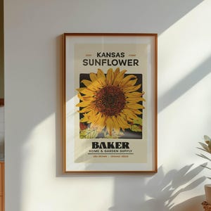 Farmhouse Sunflower Print Retro Kansas Sunflower Poster Kitchen Decor image 3
