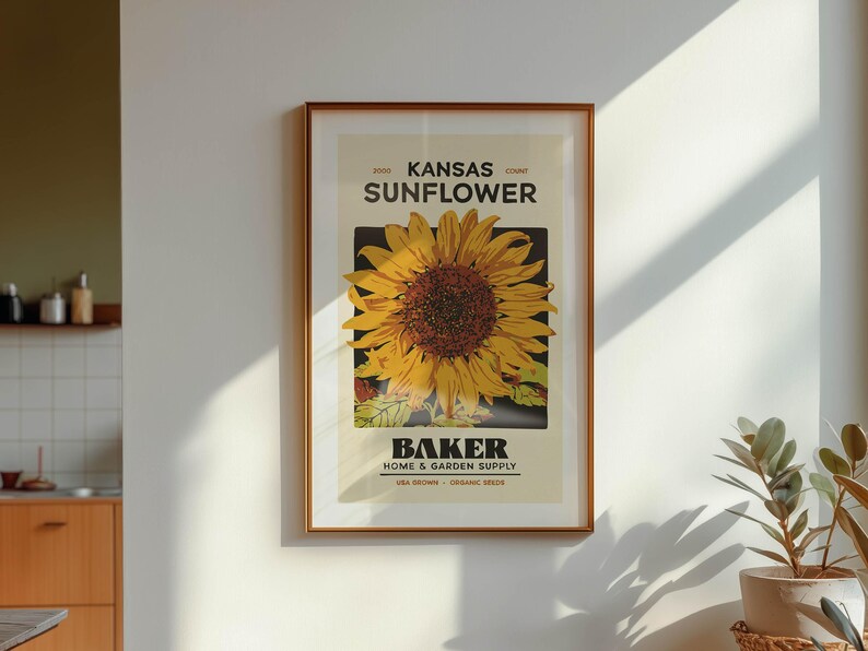 Farmhouse Sunflower Print Retro Kansas Sunflower Poster Kitchen Decor image 3