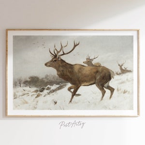 Stags Print Antique Animal Painting Vintage Winter Hunting Poster Rustic Outdoorsy Wall Art Decor Sportsman Dad Gift For Him