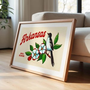 Retro Arkansas Art Apple Blossom Print Arkansas Flower Poster Arkansas ...