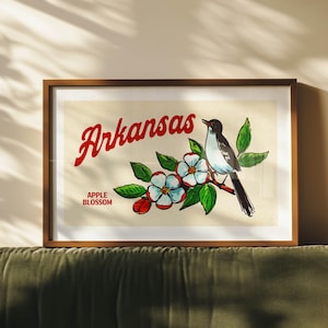 Retro Arkansas Art Apple Blossom Print Arkansas Flower Poster Arkansas Wall Art Retro State Wall Decor Gift for Traveler