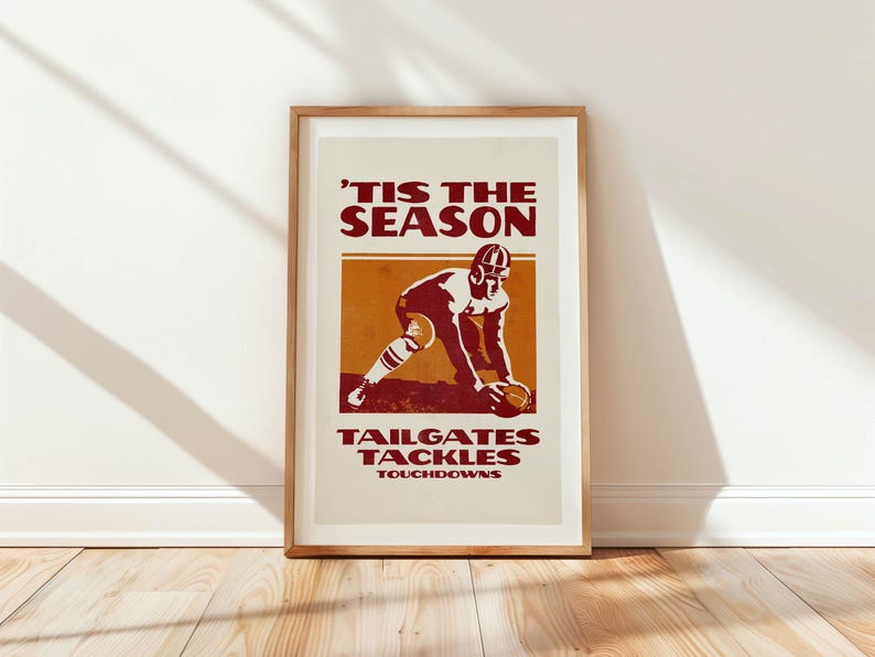 Retro Football Art Print, Rustic Sports Wall Decor - Etsy