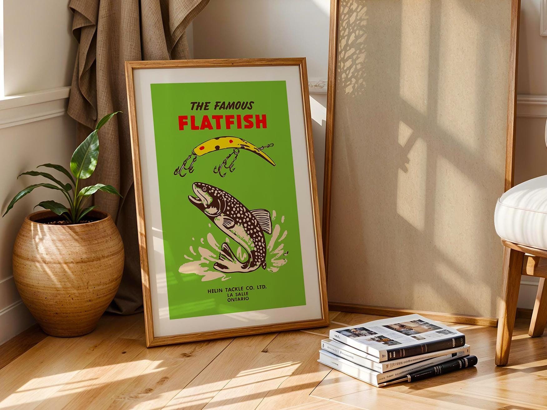 Fische locken Print Retro Angeln Kunst Geschenk für Fischer Buntes Fischen locken Poster Angler Kunstwerk Outdoorsy Wanddekor Angeln Papa Geschenk
