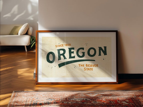 Retro Oregon Art Print Beaver State Oregon Poster Oregon Wall Decor Retro United States Wall Art Gift For Traveler or Oregonians