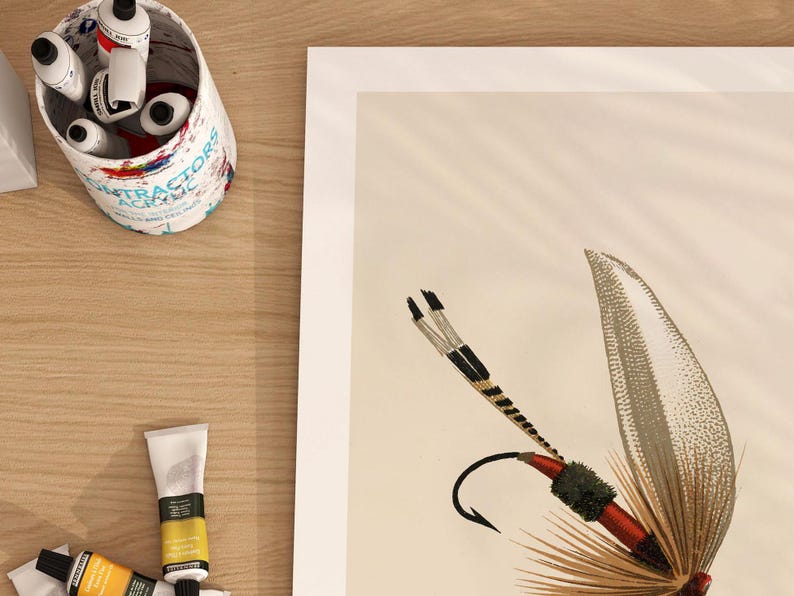 Retro Fishing Fly Print Gift for Fisherman Fly Fishing Art Poster Cabin