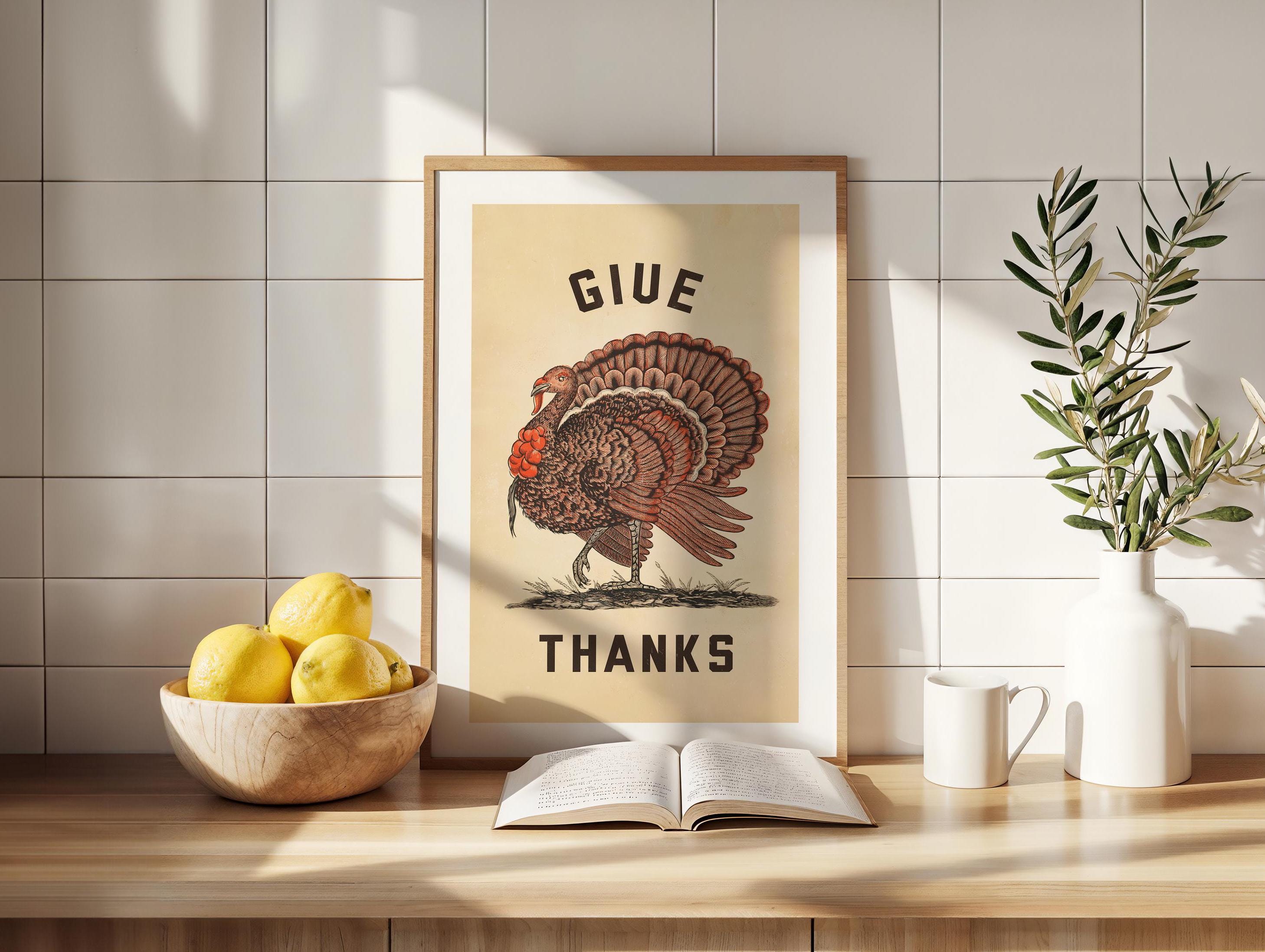 Farmhouse Thanksgiving Turkey Print, Retro Kitchen Wall Art (11x17 Inch ...