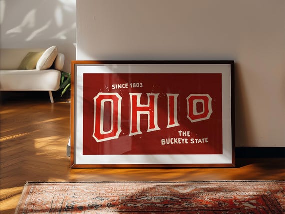 Retro Ohio Art Print, Buckeye State Wall Decor