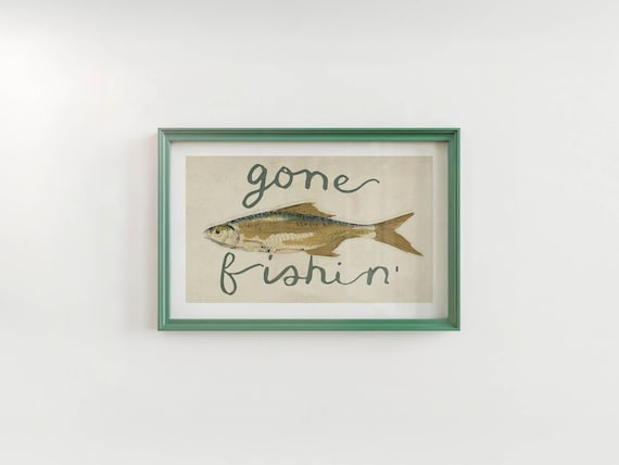 Gone Fishin' Print: Retro Fish Poster, Outdoorsy Art, Cabin Wall Decor