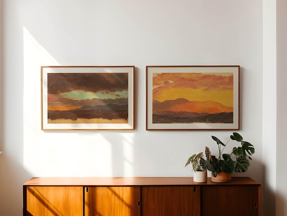 Rustic Western Sunset Prints Retro Western Art Set of 2 Vintage Sunset Posters Western Wall Decor Western Wall Art Gift For Traveler