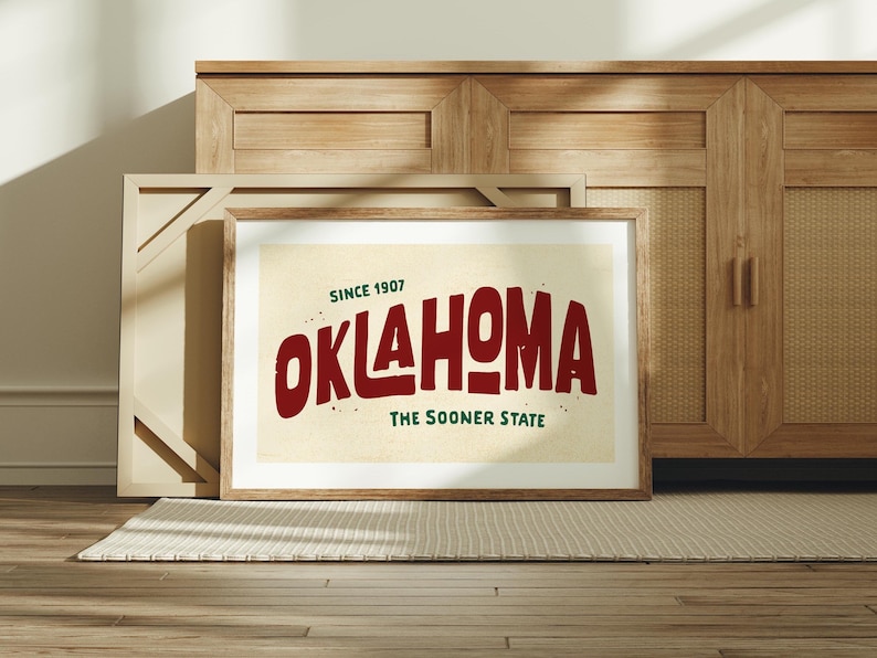 Retro Oklahoma Art Print Sooner State Oklahoma Poster Oklahoma Wall Decor Retro United States Wall Art Gift For Traveler or Oklahomans