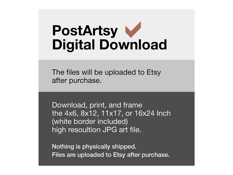 Puede incluir: Descarga digital de un archivo de arte imprimible. El archivo se puede imprimir en tama&ntilde;os de 4x6 pulgadas, 8x12 pulgadas, 11x17 pulgadas o 16x24 pulgadas. El archivo incluye un borde blanco y es un JPG de alta resoluci&oacute;n.