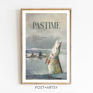 Vintage visposter retro rivieren + meren wildlife print vintage stijl reisposter outdoor decor hengelaar kunst aan de muur cadeau voor papa