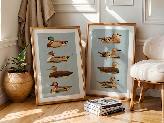 Retro Duck Prints Outdoors Art Duck Decoy Posters Set of 2 Outdoorsy Wall Prints Home Office Decor Nature Wall Art Hunting Gift for Dad