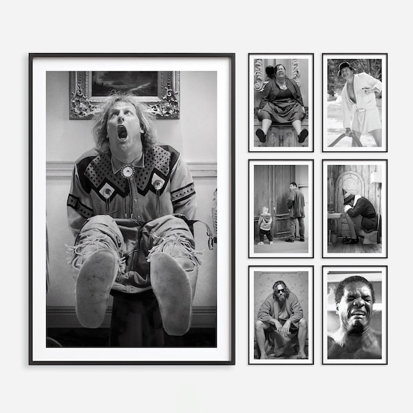 Funny Bathroom Movie Poster Prints: Black & White Vertical Set