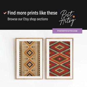 May include: Two framed prints with geometric patterns. The print on the left has a beige background with brown, orange, and black geometric shapes. The print on the right has a red background with black, brown, and yellow geometric shapes.  The text "Post Artsy" is visible in the upper right corner of the image.