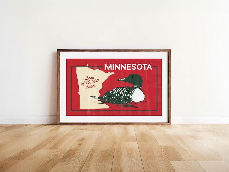 Minnesota Loon Print: Retro North Star State Poster Outdoors Wall Art image 1