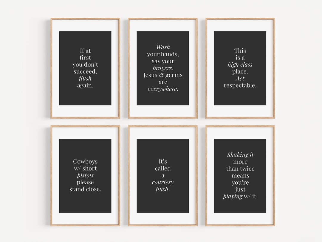 Bathroom Quote Prints | Set of 6 Bathroom Art Prints | Toilet Humor ...