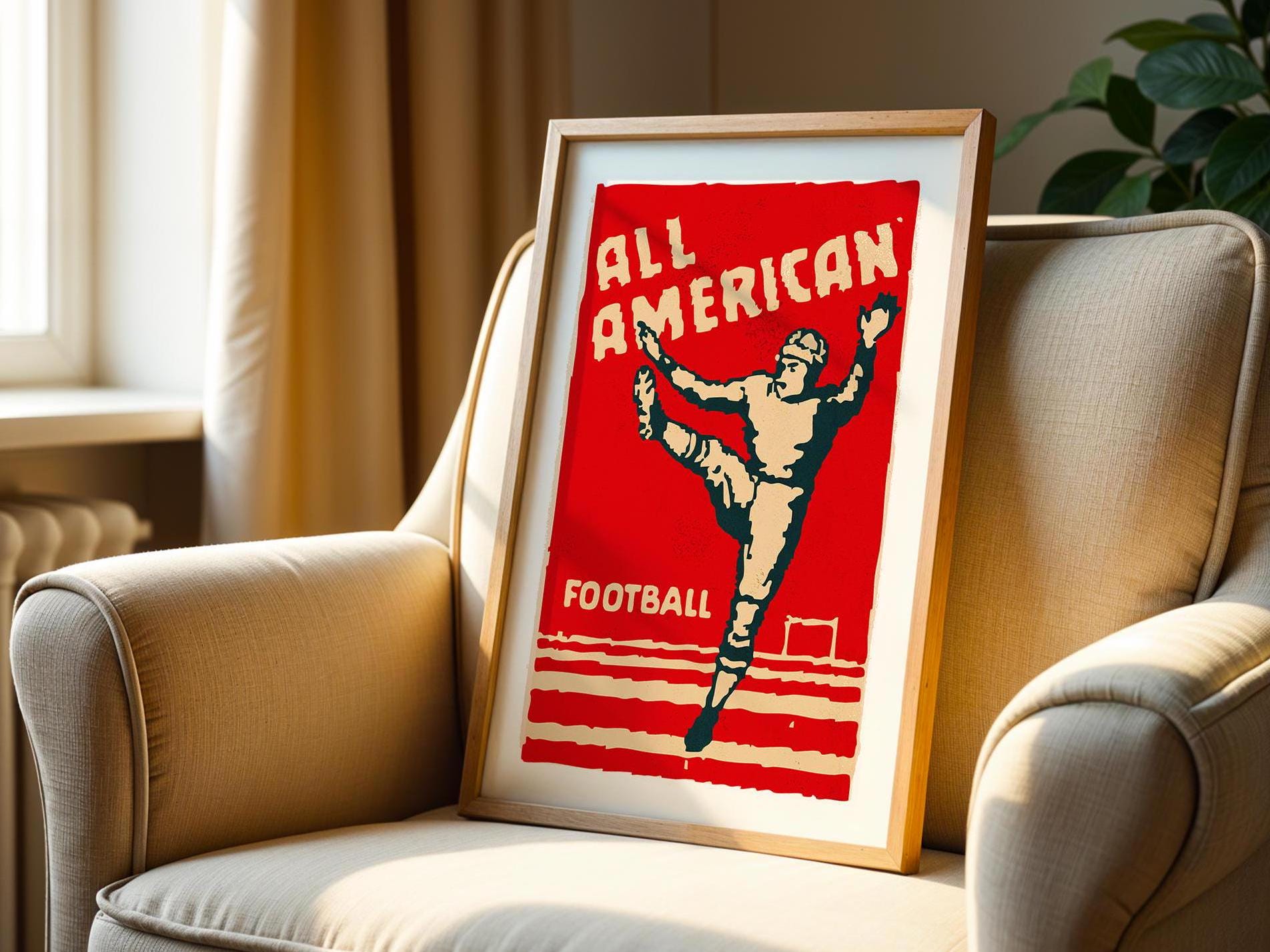 Retro Football Art American Football Print Vintage Football Poster ...