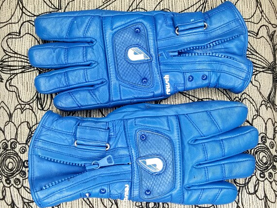 80s Reusch Blue Leather Winter Gloves Rare Vintage