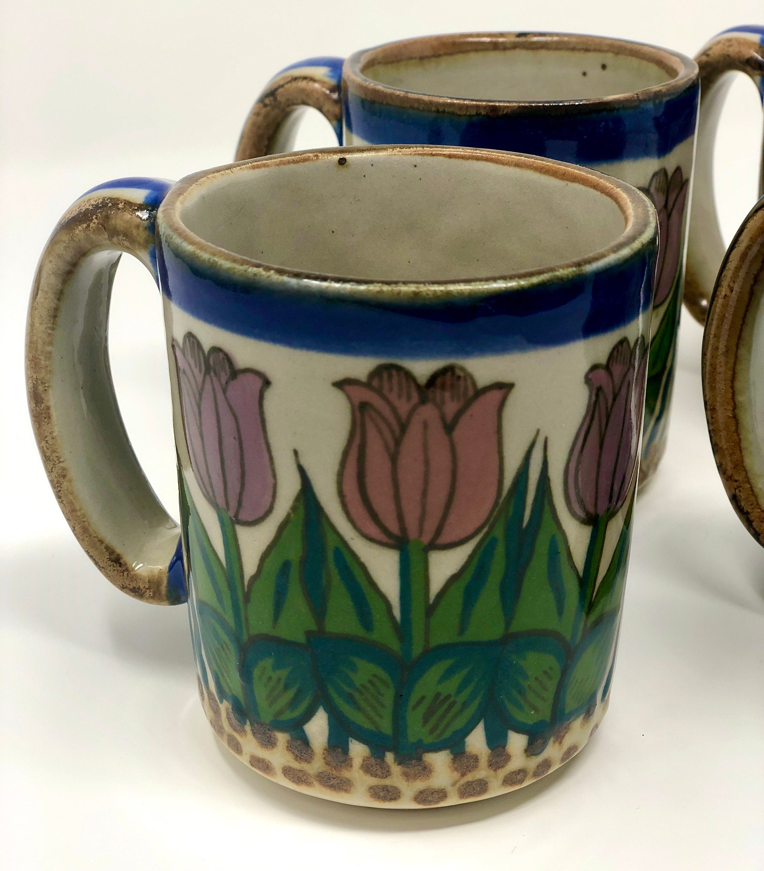 Vintage Mexican pottery coffee mugs stoneware mugs
