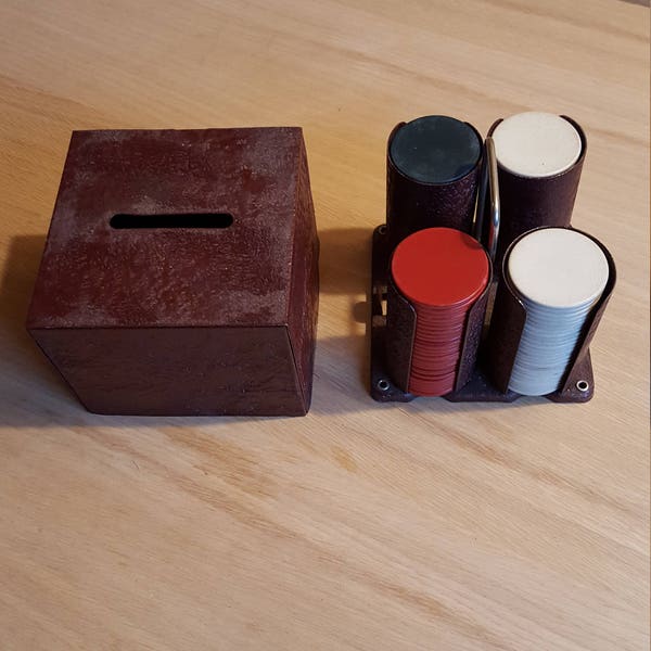 Vecchio Set Poker-fiches Interamente Di Legno Antique Poker Chip Set