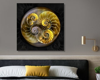 Large Wall Art Print, Macro, Photo Print, Golden Nautilus Shell