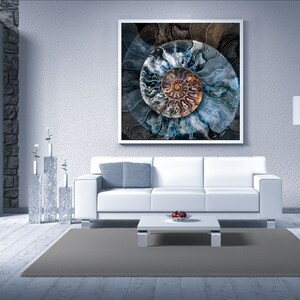 Wall Art, Macro Photo of a Blue-Brown Ammonite Shell Fossil image 3