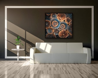 Large Wall Art Print, Macro, Photo Print, Mushroom Caps