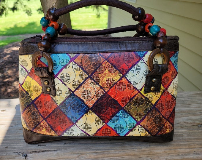 Handbag/purse earth colors diamond/boho scroll design, hand made