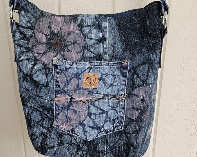 Bag/purse, recycled jeans denim bag with paint, hand made
